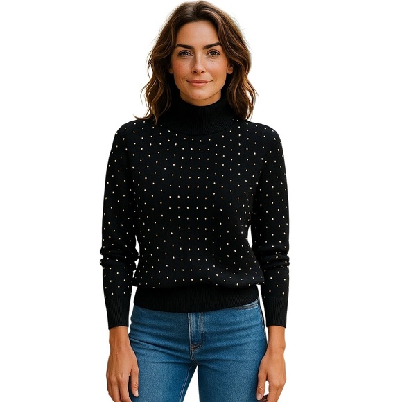 Womens Vintage 80s Gold Beaded Sweater - holiday Glam | Size Medium - Picture 1 of 7